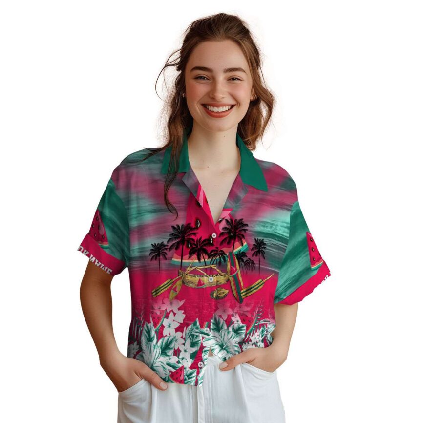 Customized Watermelon Sunset Beach Canoe Hawaiian Shirt Top rated