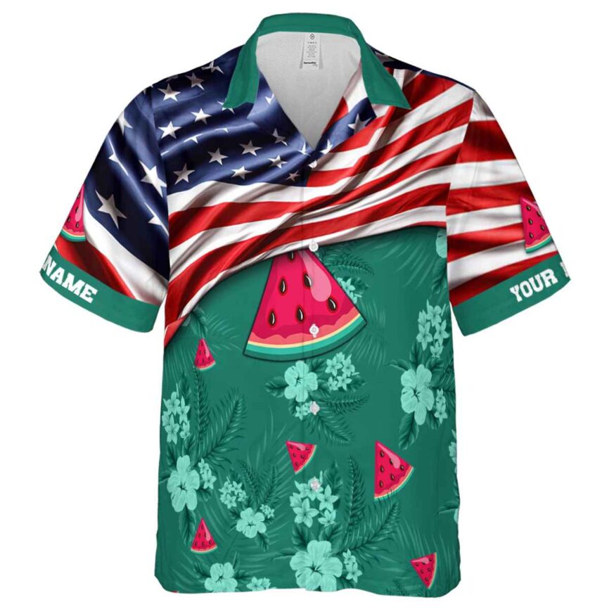 Customized Watermelon US Flag Themed Hawaiian Shirt Fashion forward