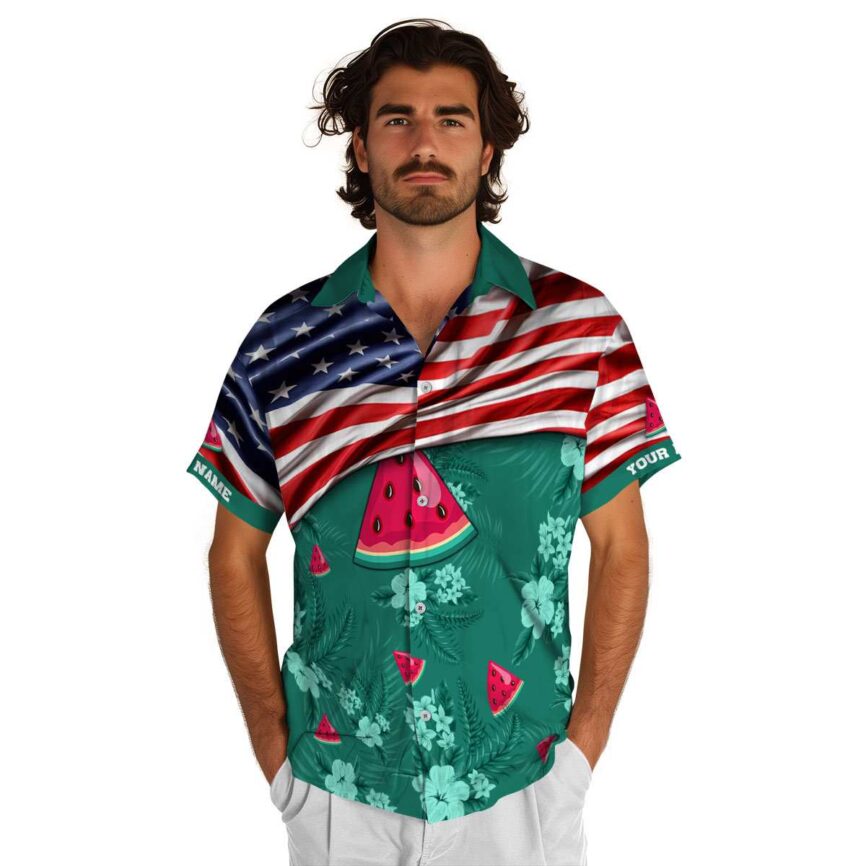 Customized Watermelon US Flag Themed Hawaiian Shirt New Arrival