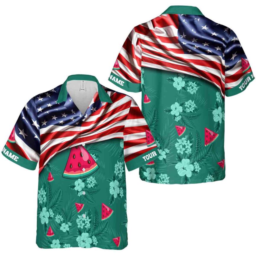 Customized Watermelon US Flag Themed Hawaiian Shirt Premium grade