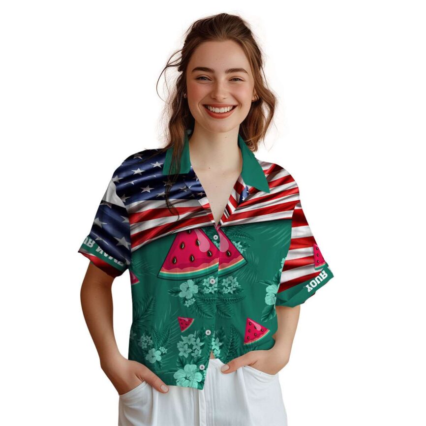 Customized Watermelon US Flag Themed Hawaiian Shirt Top rated