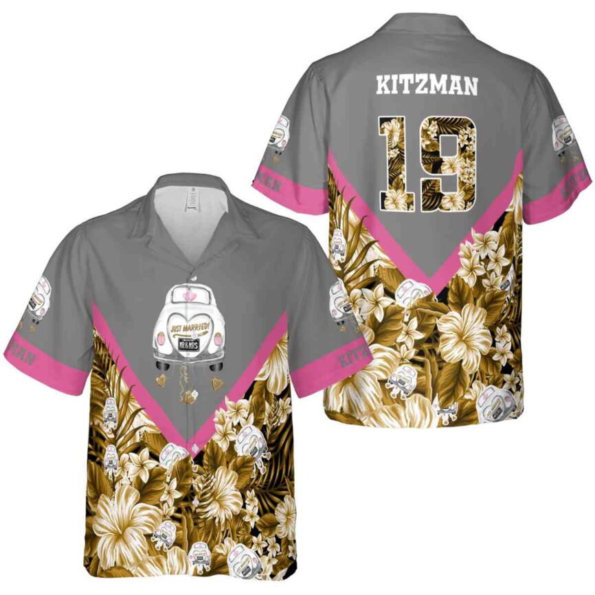 Customized Wedding Bold Floral Number Hawaiian Shirt Premium grade