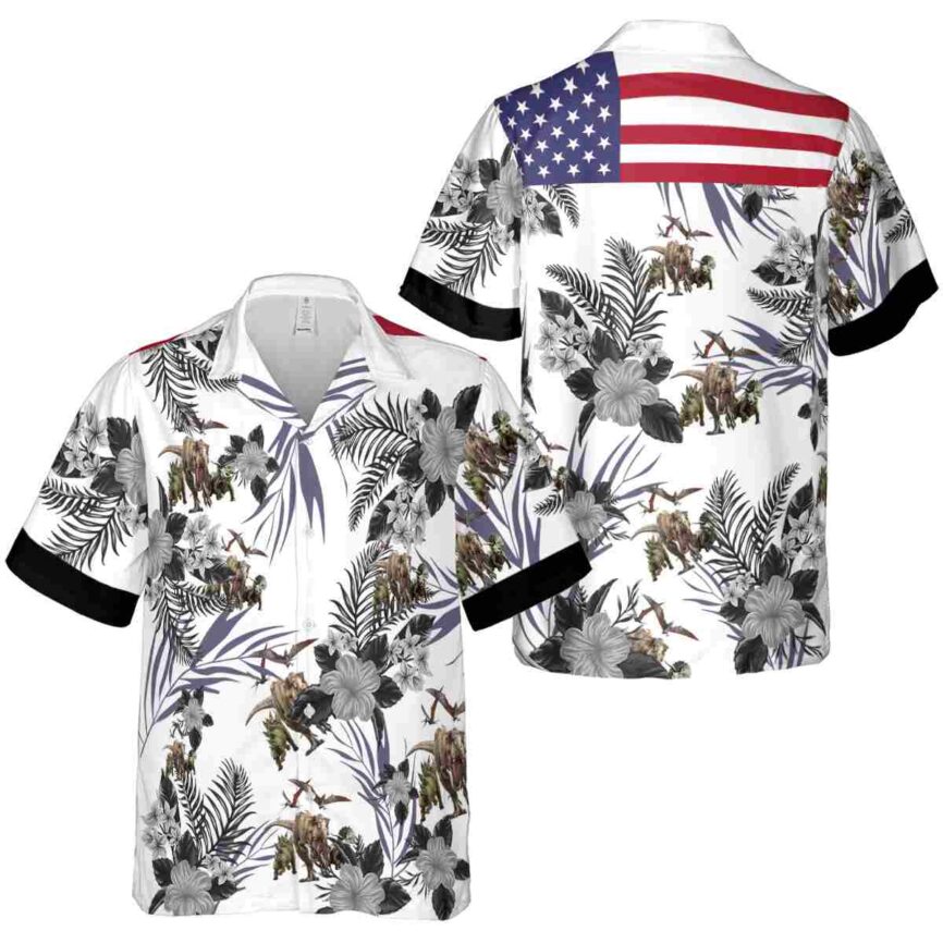 Dinosaur US Flag Floral Hawaiian Shirt Premium grade