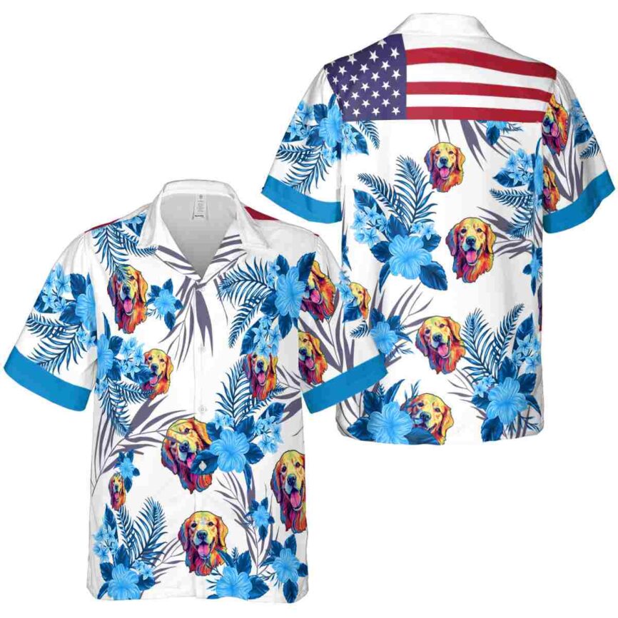 Dog US Flag Floral Hawaiian Shirt Premium grade