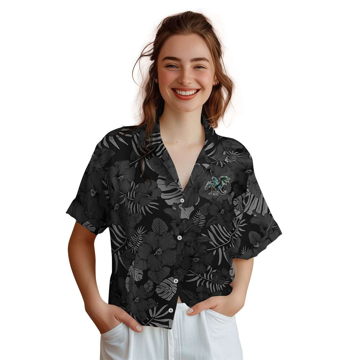 Dragon Monochrome Floral Hawaiian Shirt Top rated Dragon Monochrome Floral Hawaiian Shirt Top rated
