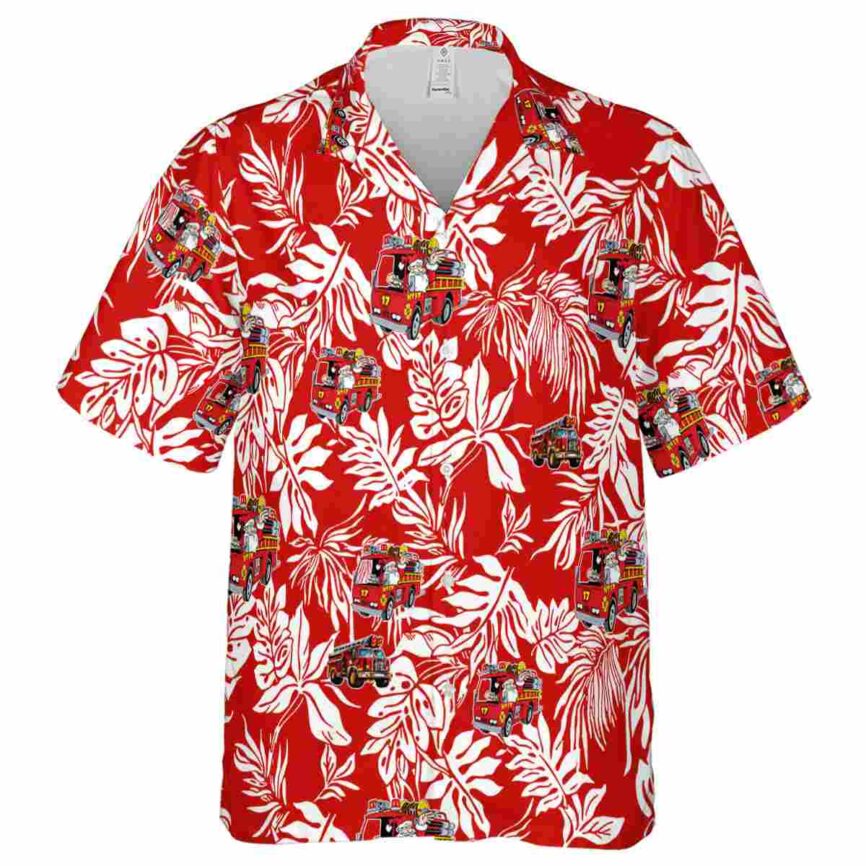Fire Truck Bold Foliage Hawaiian Shirt Fashion forward