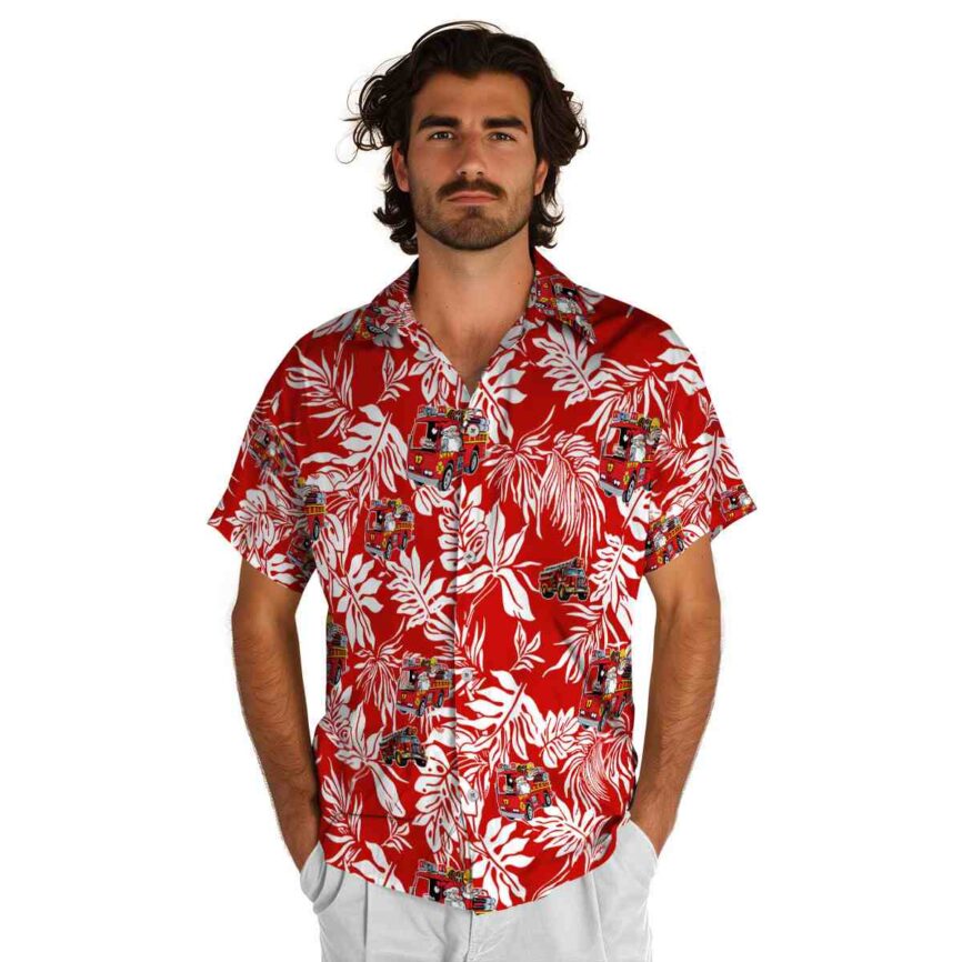 Fire Truck Bold Foliage Hawaiian Shirt New Arrival