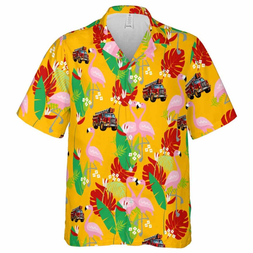Fire Truck Flamingo Leaf Hawaiian Shirt Fashion forward