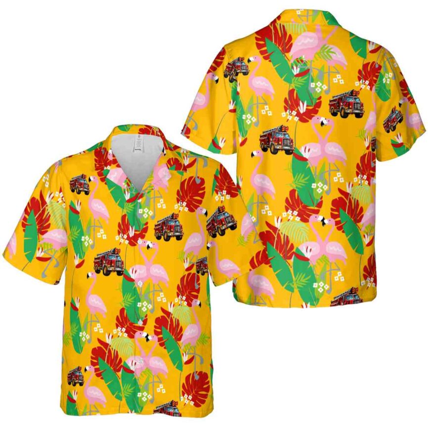 Fire Truck Flamingo Leaf Hawaiian Shirt Premium grade