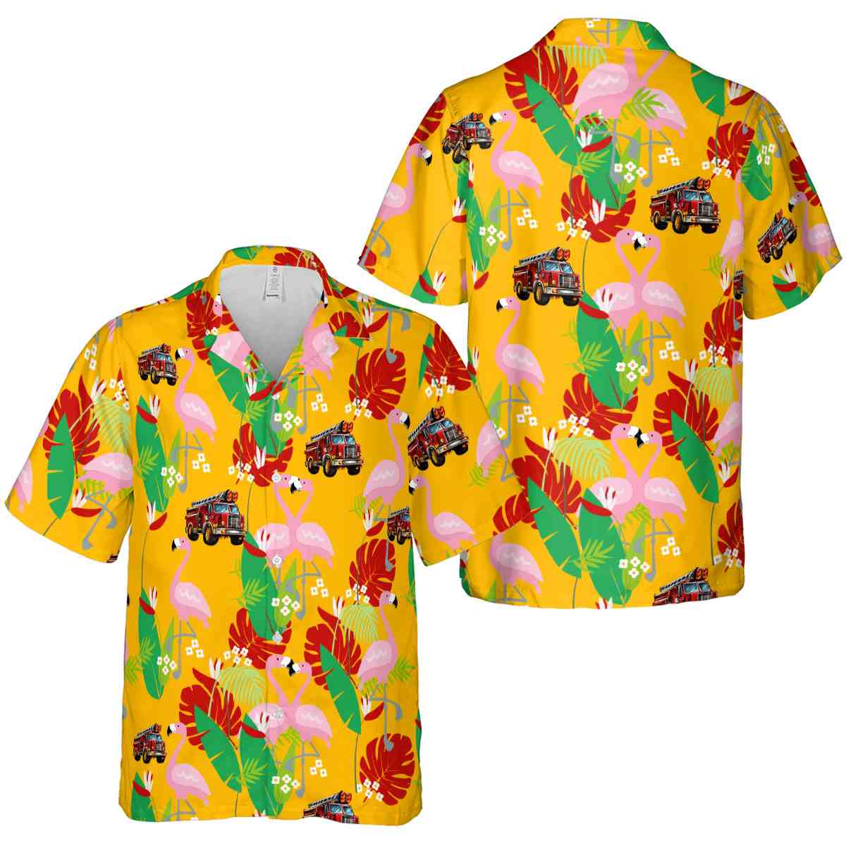 Fire Truck Flamingo Leaf Hawaiian Shirt Premium grade Fire Truck Flamingo Leaf Hawaiian Shirt Premium grade