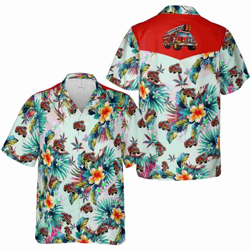 Fire Truck Floral Burst Hawaiian Shirt Premium grade