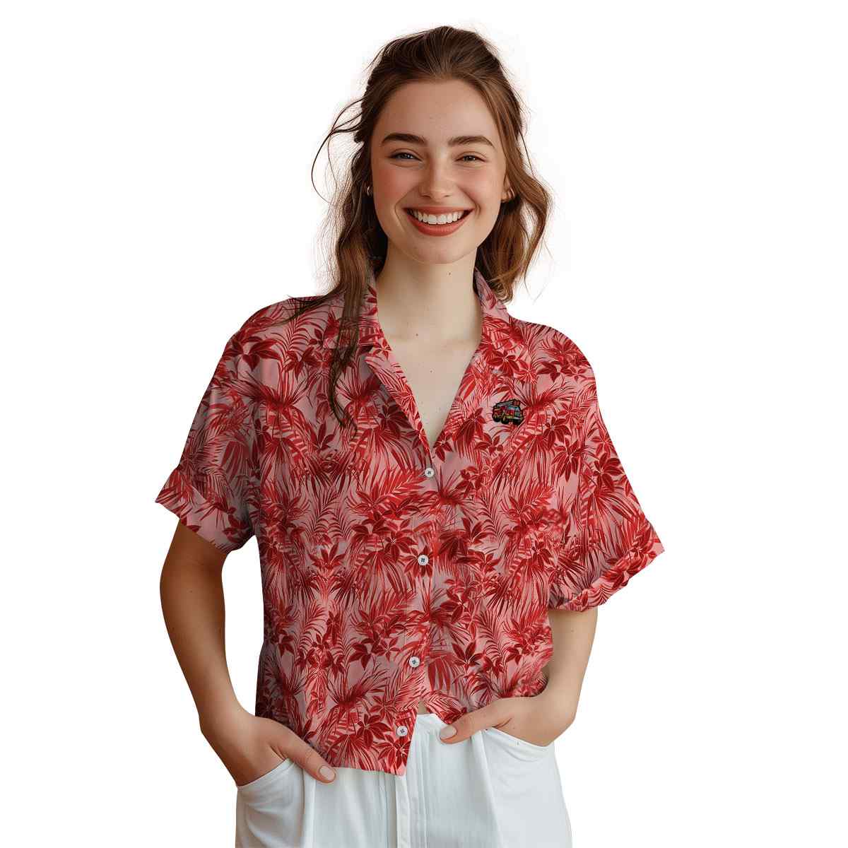 Fire Truck Foliage Print Hawaiian Shirt Top rated Fire Truck Foliage Print Hawaiian Shirt Top rated