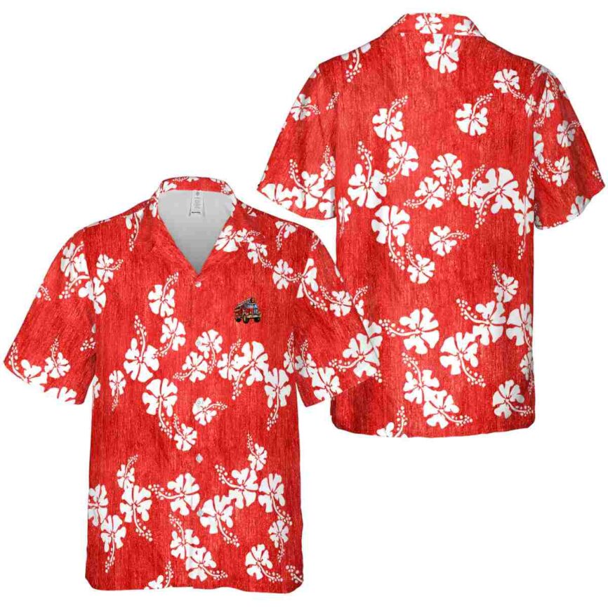 Fire Truck Hibiscus Blossom Hawaiian Shirt Premium grade