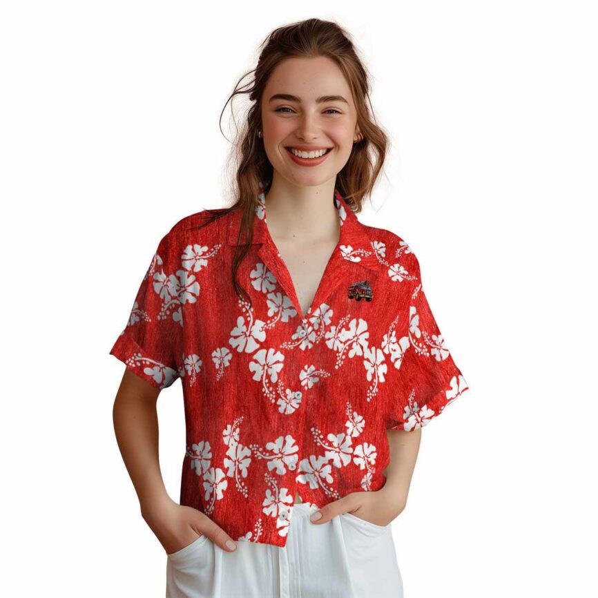 Fire Truck Hibiscus Blossom Hawaiian Shirt Top rated