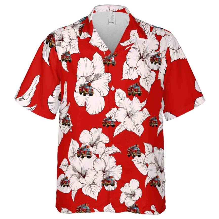 Fire Truck Hibiscus Flower Hawaiian Shirt Fashion forward