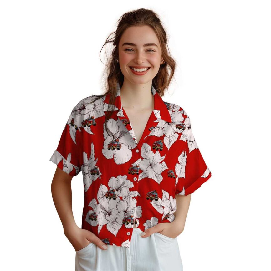 Fire Truck Hibiscus Flower Hawaiian Shirt Top rated