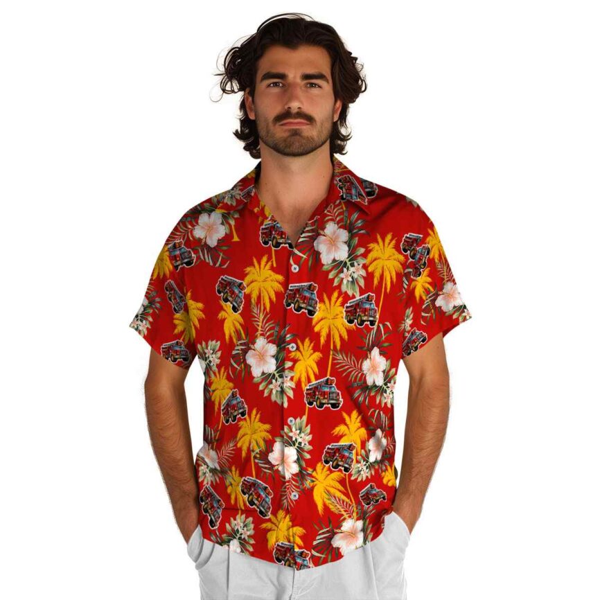 Fire Truck Hibiscus Palm Hawaiian Shirt New Arrival