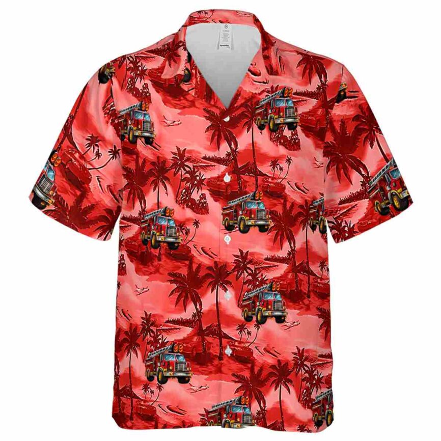 Fire Truck Island Beach Hawaiian Shirt Fashion forward