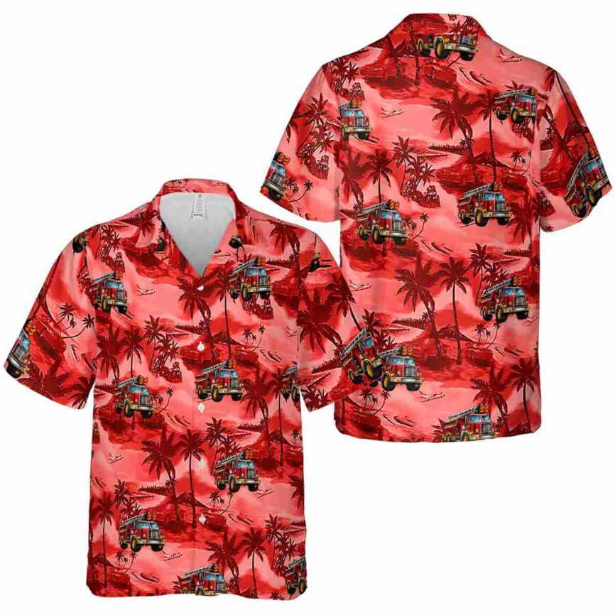 Fire Truck Island Beach Hawaiian Shirt Premium grade
