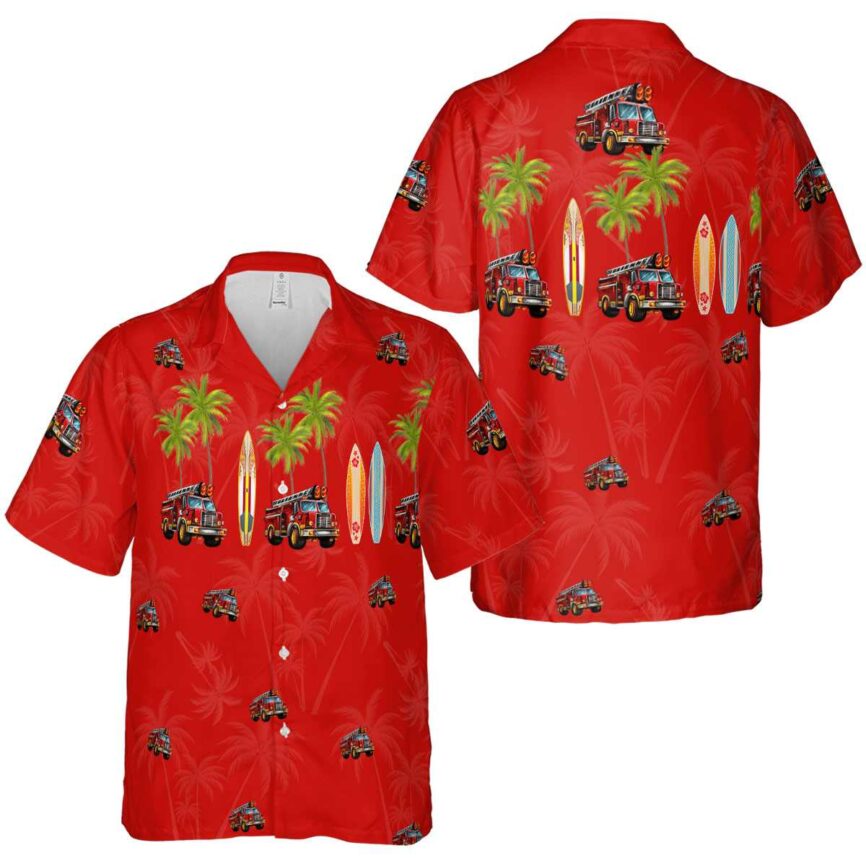 Fire Truck Island Theme Hawaiian Shirt Premium grade