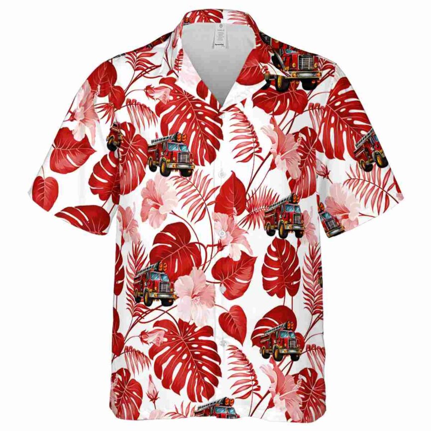 Fire Truck Leaf Pattern Hawaiian Shirt Fashion forward