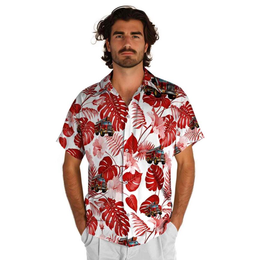 Fire Truck Leaf Pattern Hawaiian Shirt New Arrival