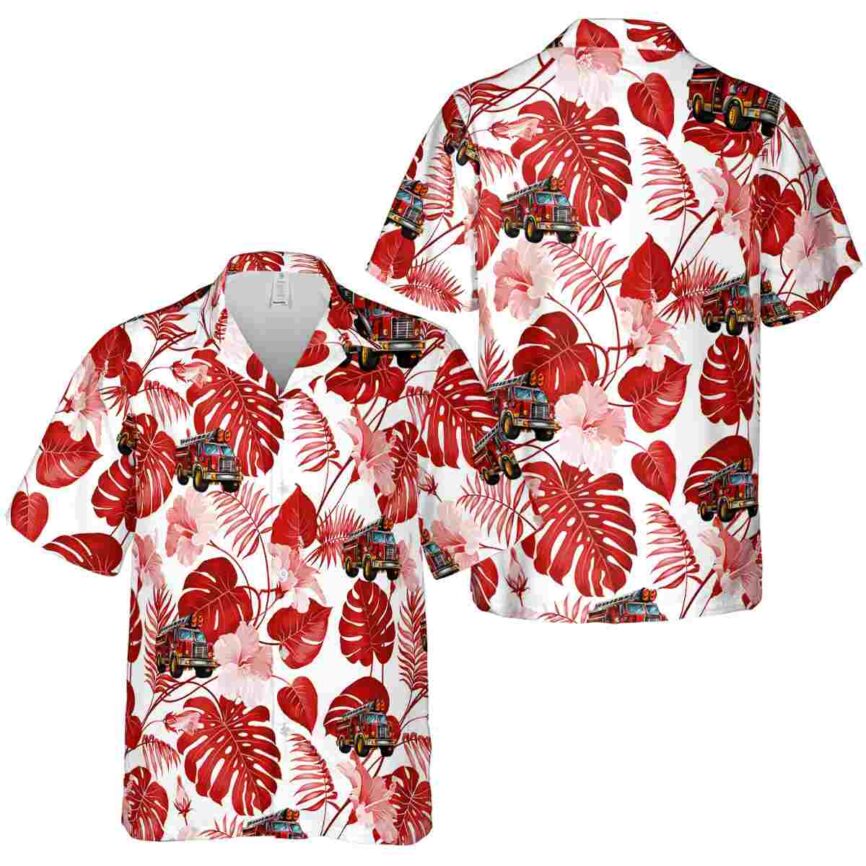 Fire Truck Leaf Pattern Hawaiian Shirt Premium grade