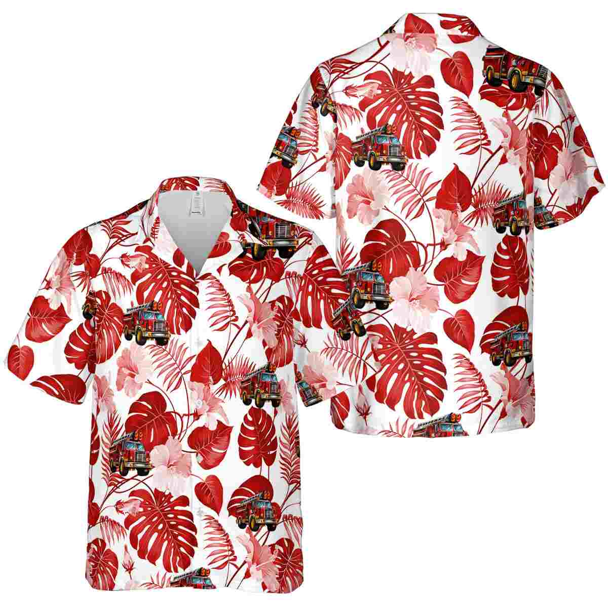 Fire Truck Leaf Pattern Hawaiian Shirt Premium grade Fire Truck Leaf Pattern Hawaiian Shirt Premium grade