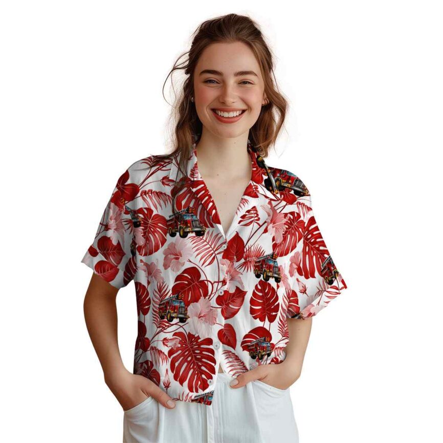 Fire Truck Leaf Pattern Hawaiian Shirt Top rated
