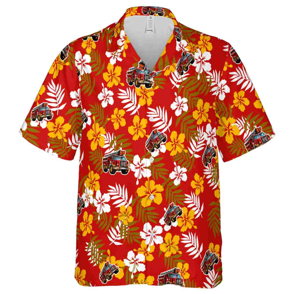 Fire Truck Leafy Hibiscus Hawaiian Shirt Fashion forward Fire Truck Leafy Hibiscus Hawaiian Shirt Fashion forward