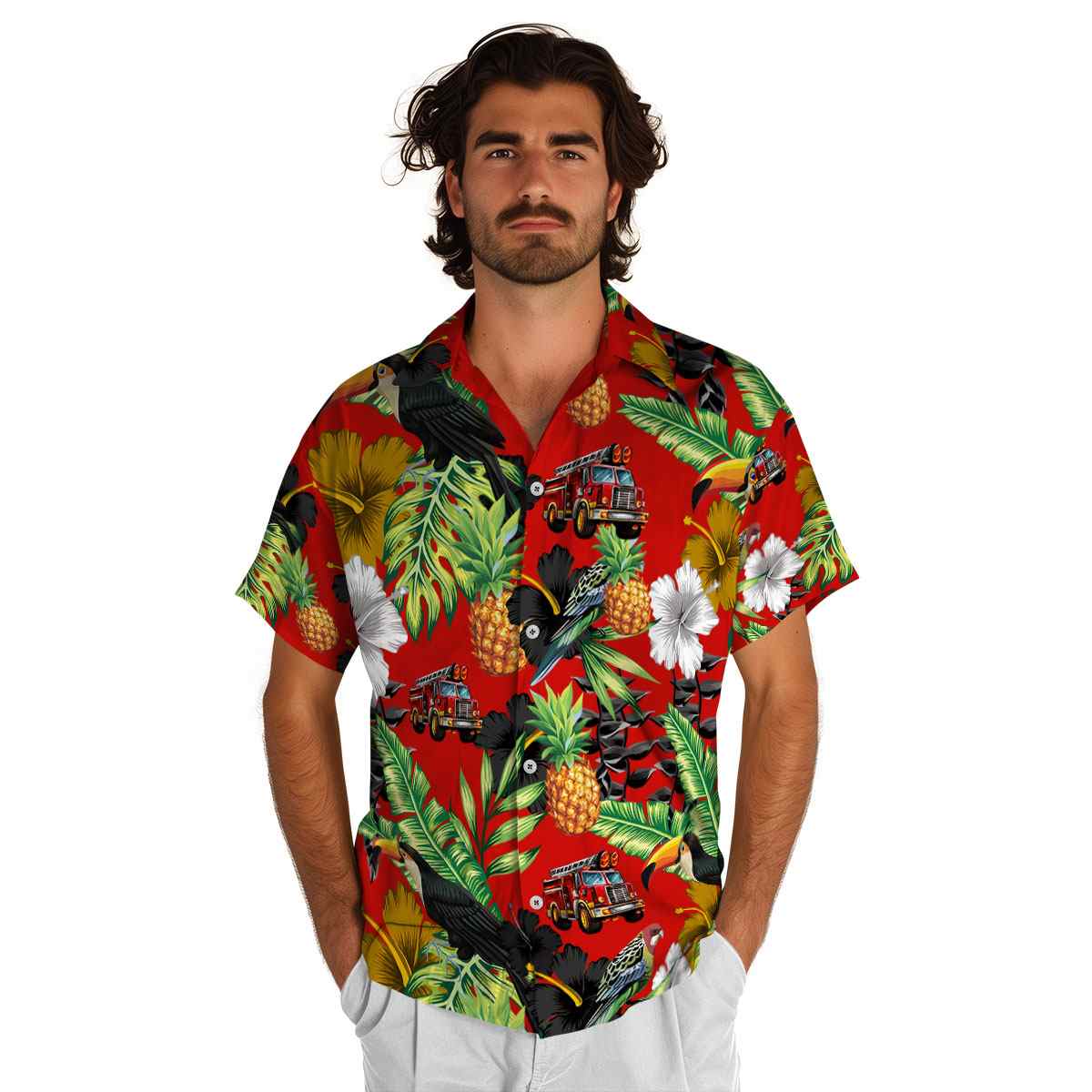 Fire Truck Leafy Toucan Hawaiian Shirt New Arrival Fire Truck Leafy Toucan Hawaiian Shirt New Arrival