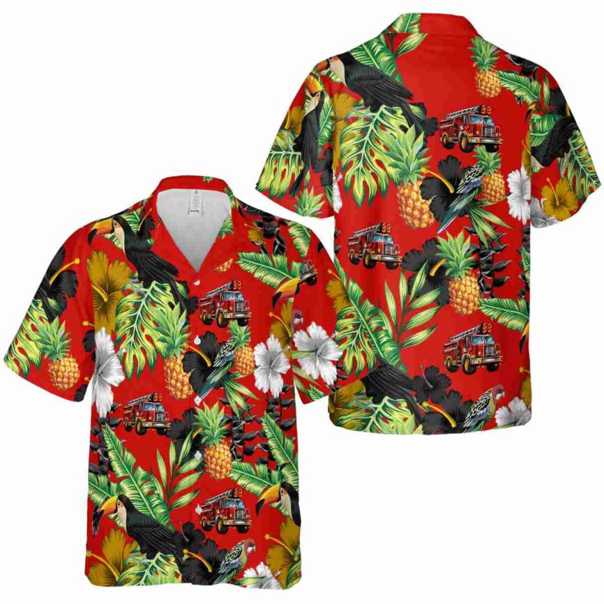 Fire Truck Leafy Toucan Hawaiian Shirt Premium grade