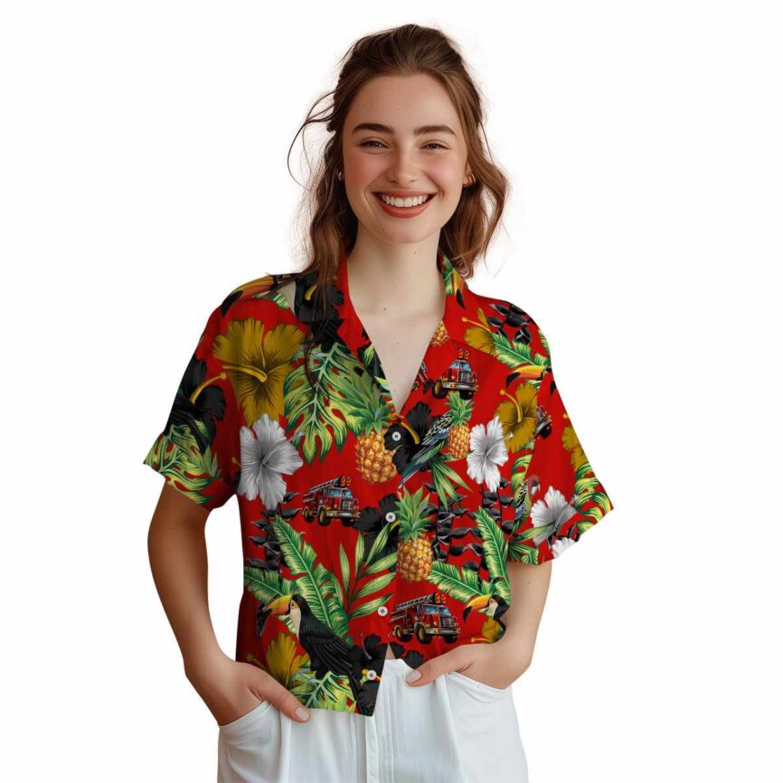 Fire Truck Leafy Toucan Hawaiian Shirt Top rated