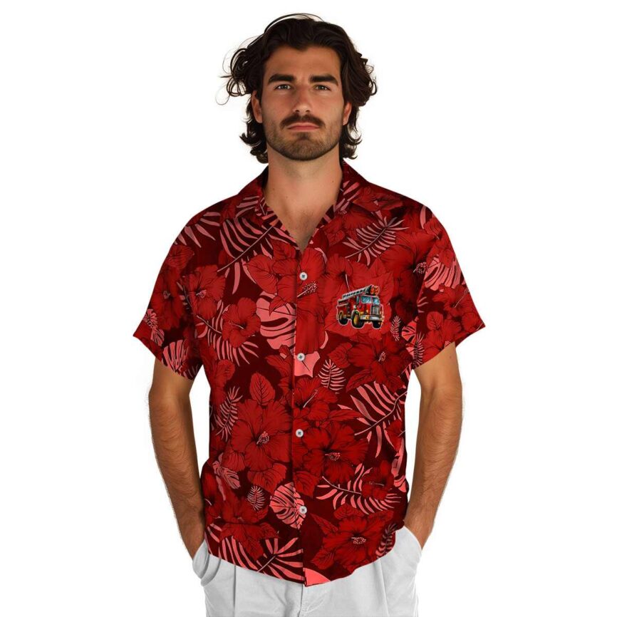 Fire Truck Monochrome Floral Hawaiian Shirt New Arrival