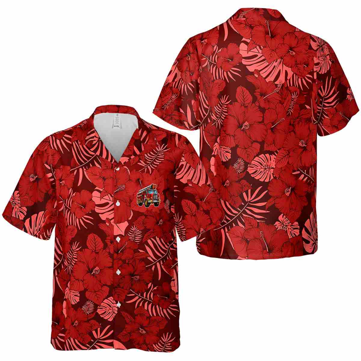 Fire Truck Monochrome Floral Hawaiian Shirt Premium grade Fire Truck Monochrome Floral Hawaiian Shirt Premium grade