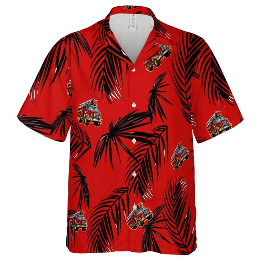 Fire Truck Monochrome Palm Hawaiian Shirt Fashion forward