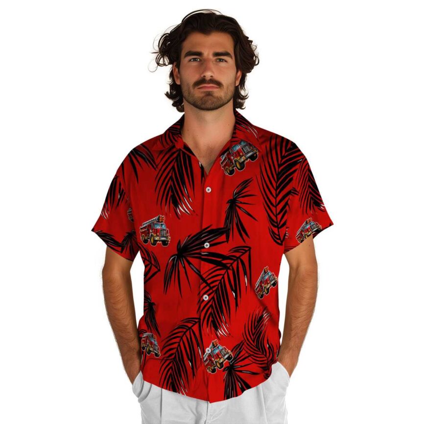 Fire Truck Monochrome Palm Hawaiian Shirt New Arrival