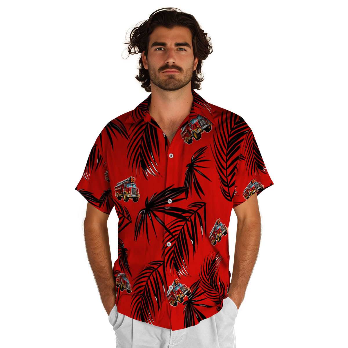 Fire Truck Monochrome Palm Hawaiian Shirt New Arrival Fire Truck Monochrome Palm Hawaiian Shirt New Arrival