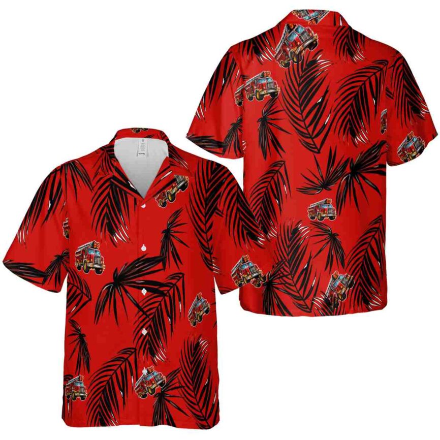 Fire Truck Monochrome Palm Hawaiian Shirt Premium grade