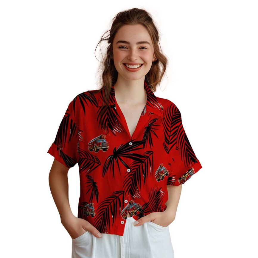 Fire Truck Monochrome Palm Hawaiian Shirt Top rated