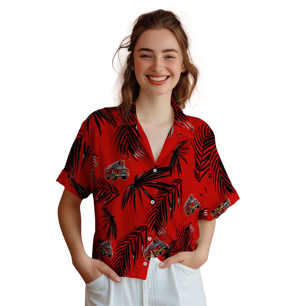 Fire Truck Monochrome Palm Hawaiian Shirt Top rated Fire Truck Monochrome Palm Hawaiian Shirt Top rated
