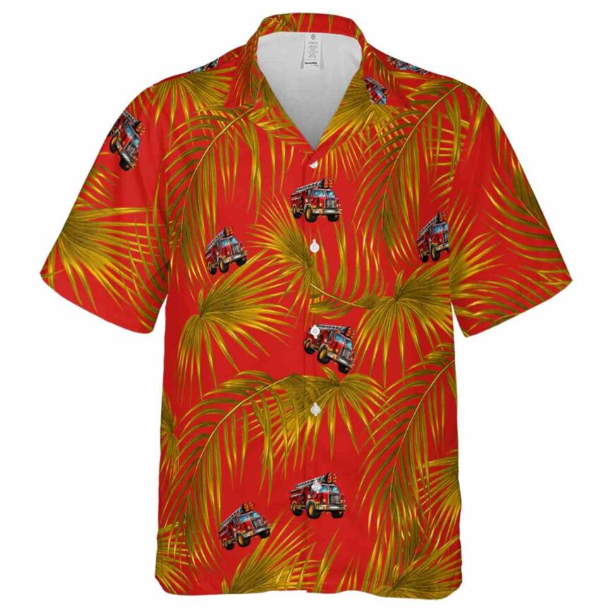 Fire Truck Palm Frond Hawaiian Shirt Fashion forward