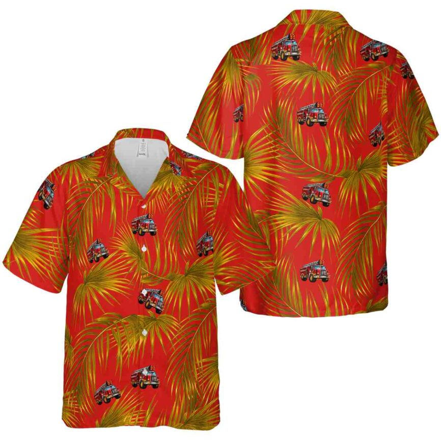 Fire Truck Palm Frond Hawaiian Shirt Premium grade