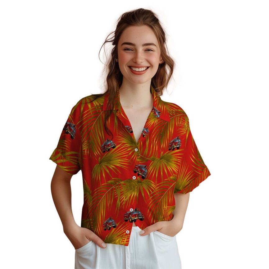 Fire Truck Palm Frond Hawaiian Shirt Top rated