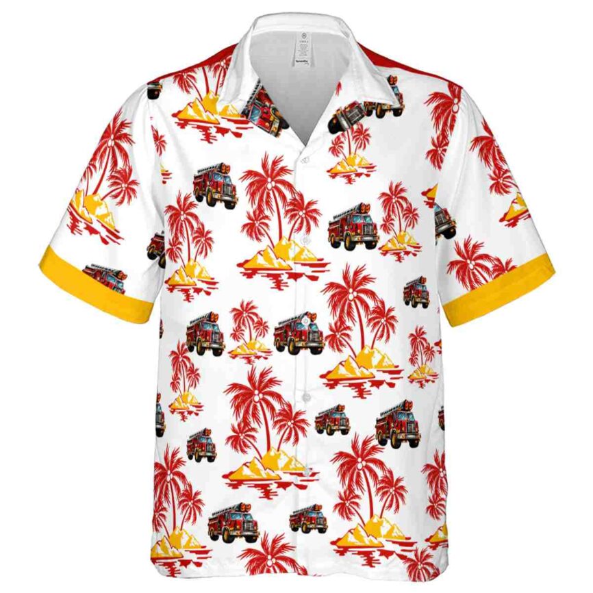 Fire Truck Palm Island Graphic Hawaiian Shirt Fashion forward