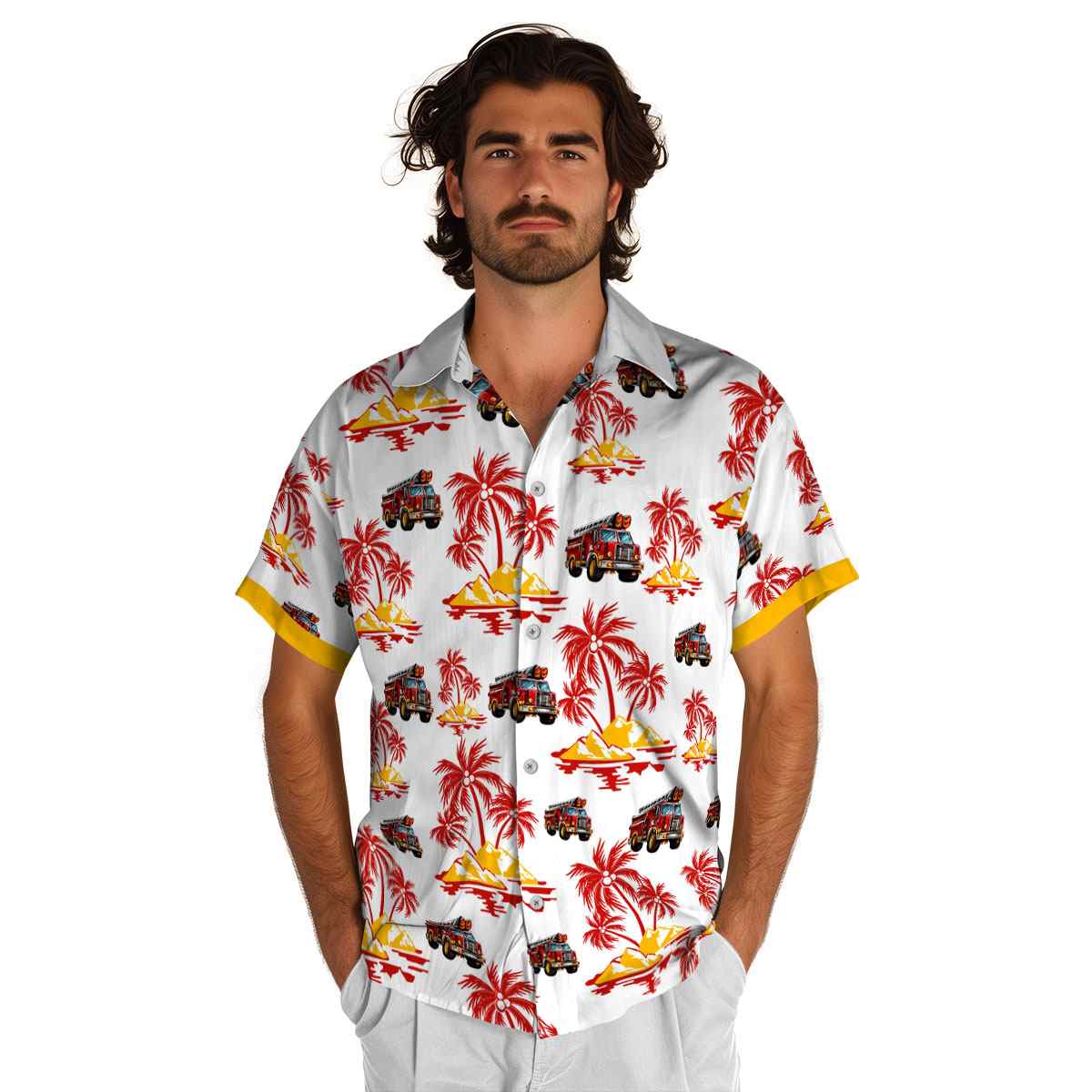 Fire Truck Palm Island Graphic Hawaiian Shirt New Arrival Fire Truck Palm Island Graphic Hawaiian Shirt New Arrival