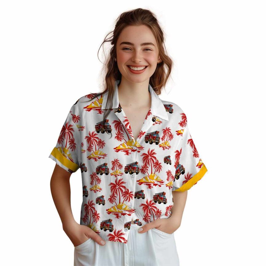 Fire Truck Palm Island Graphic Hawaiian Shirt Top rated