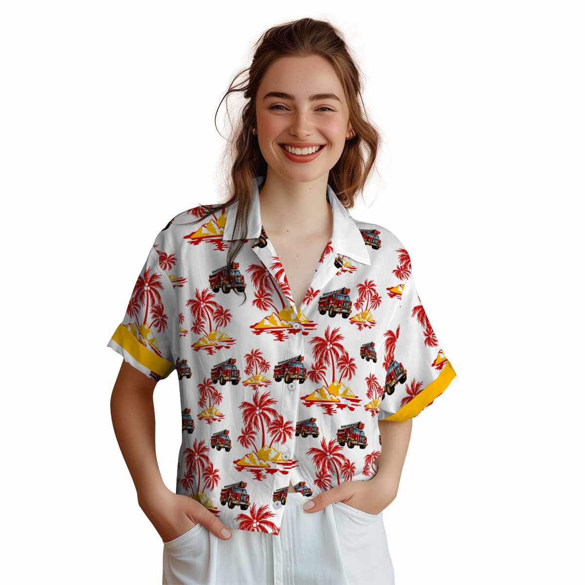 Fire Truck Palm Island Graphic Hawaiian Shirt Top rated Fire Truck Palm Island Graphic Hawaiian Shirt Top rated