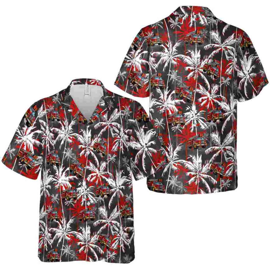 Fire Truck Palm Themed Hawaiian Shirt Premium grade
