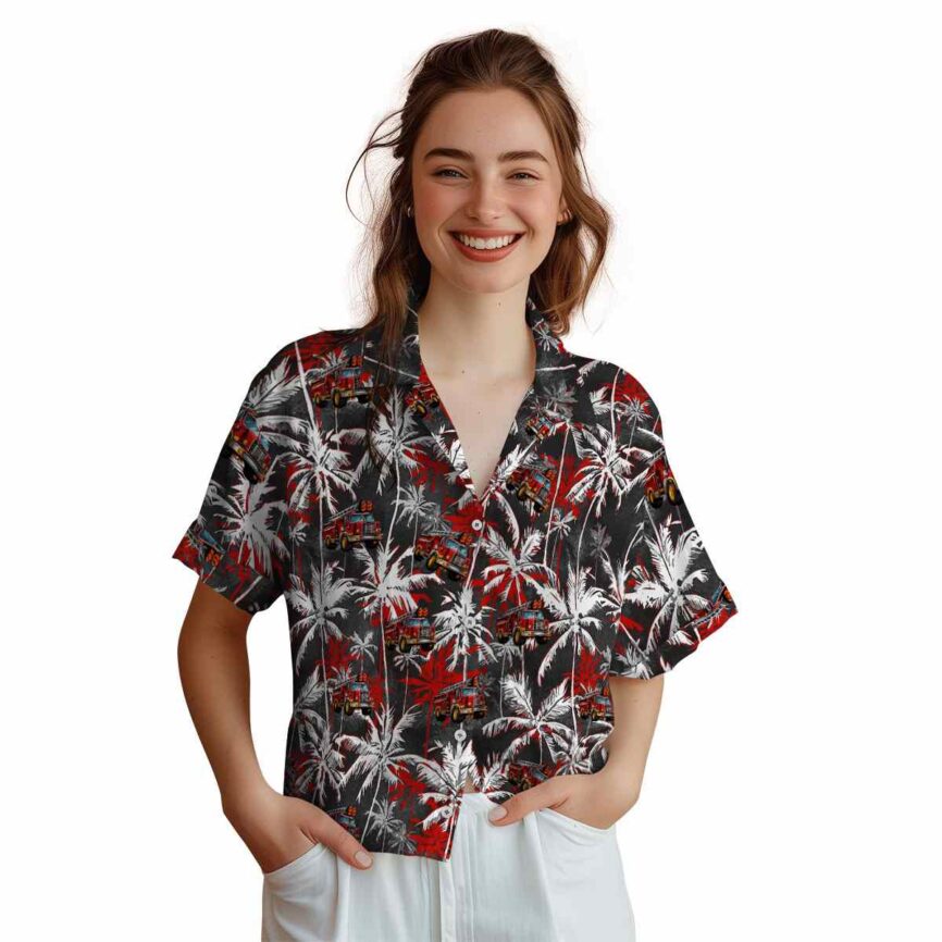 Fire Truck Palm Themed Hawaiian Shirt Top rated